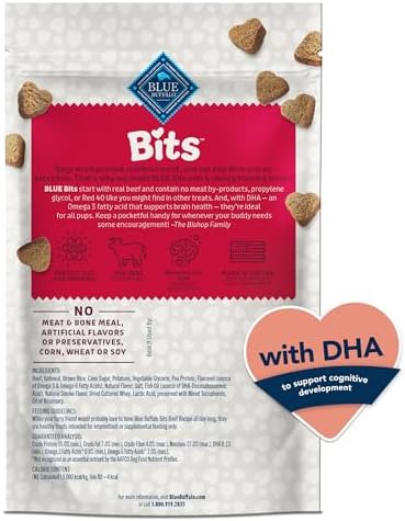 Blue Buffalo Bits Soft Dog Treats for Training,Made with Natural Ingredients & Enhanced with DHA,Beef Recipe,4-oz Bag,(Pack of 2)
