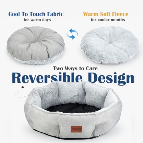 Small Dog Bed for Small Dogs, Cat Bed for Indoor Cats, Cooling Pet Bed for Puppy, Reversible Design with Cool-Touch Summer Side, Machine Washable with Non-Slip Bottom 20 Inch