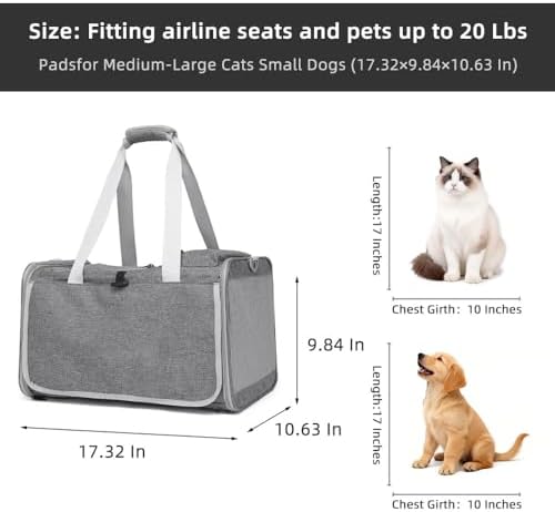 Cat Carrier Soft Sided Dog Carrier Airline Approved Pet Carrier for Small Dog/Cat Bag (17.32" L×10.63" W×9.84" H) with 1 Poop Bags and 5 Pee Pads,Ideal for Medium-Large Cats Small Dogs
