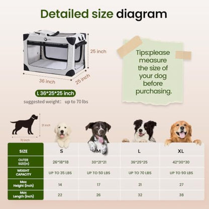 Portable Collapsible Soft Dog Crate for Medium Dogs, 30in Grey