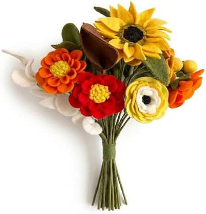 Glaciart One Wool Felt Flowers Set – Handcrafted Artificial Arrangement with Colorful Stems, Eco-Friendly Material, Essential Oil Ready, Reusable Decor, Washable Gift for Events or Home