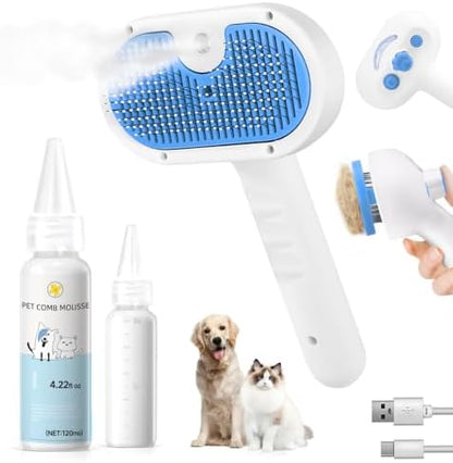 Pet Steam Brush for Dog, cat brushes for indoor cats - 1 Waterless Shampoo