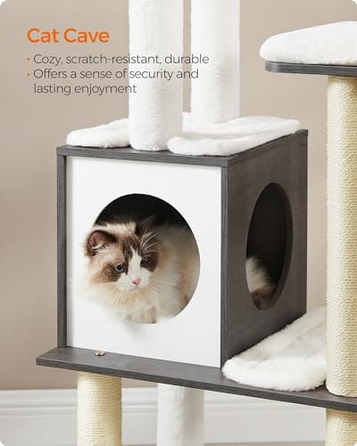 Feandrea Cat Tree, 65-Inch Multi-Level Tower with 5 Scratching Posts