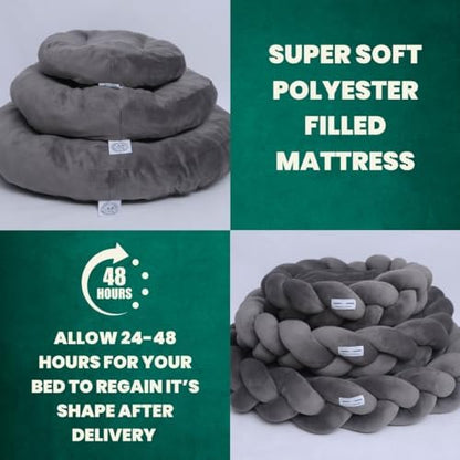 Tater's Choice 40" Dog Bed - Premium Braided Dog Bed - Luxurious and Durable Pet Beds with Plush Polyester Filling, Non-Slip Base, and Stylish Design, Washable Mattress, Charcoal Grey, 40 inch Large