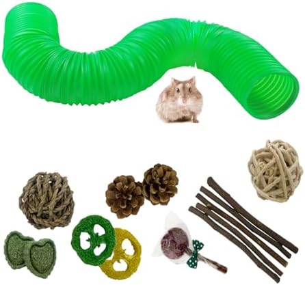 Plastic Hamster Cage Tunnels with Chew Toy,Collapsible Pet Tunnel，Small Animal Tubes,Collapsible Plastic Tunnel,15 Pcs Small Animal Chew Toys for Guinea Pigs, Chinchillas, Rats, Gerbils （Green）