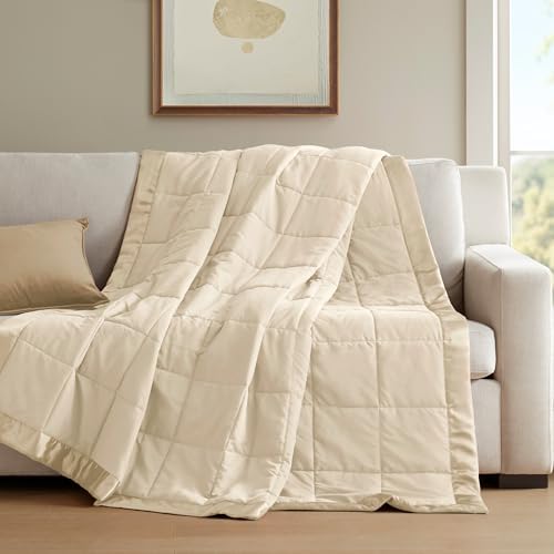Madison Park Down Alternative Queen Blanket for Bed, Satin Trim, Cream