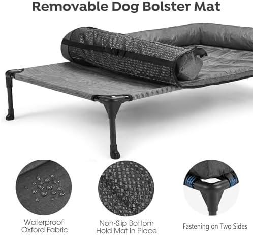 Veehoo Outdoor Elevated Dog Bed with Waterproof Bolster Cushion, Cooling