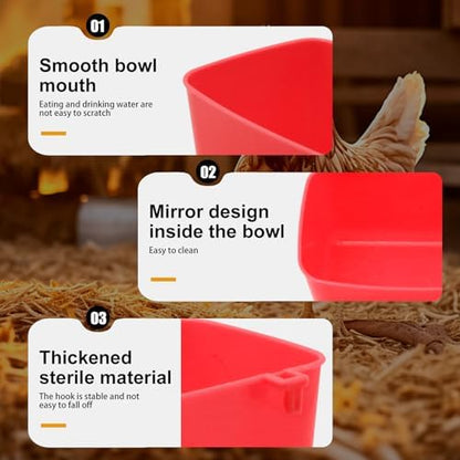 6 Pcs 21 oz Medium Feeder Drinker 5.5x3.5x2.3 Food Container Chicken Feeder Hanging Feeding Tray Bowl Box Trough Food Dispenser for Duck Goose Quail Chick Cat and Dog