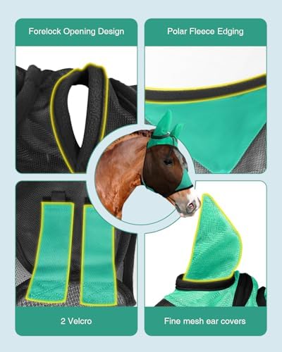 Hilltown Fly Mask for Horse with Ears - Cob, Green