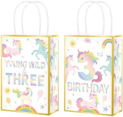 16Pcs Unicorn 3rd Birthday Party Favor Bags Magical Pastel Goodie Bags