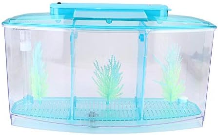 Aquarium Fish , Three Divisions Breeding Isolation Mini Aquarium komplettset LED Acrylic Box for Small Fishes() (Blue)