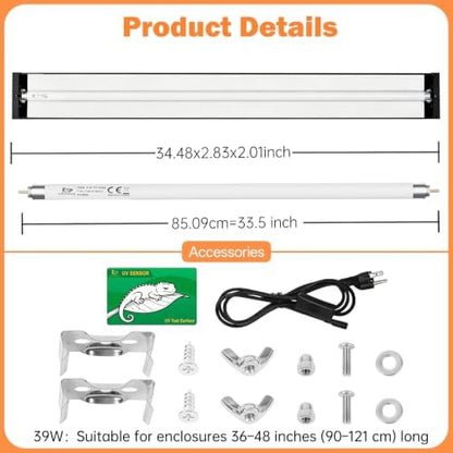 T5 10.0 UVB Reptile Light Fixture Combo Kit 39W 34'', with UV Sensor Card