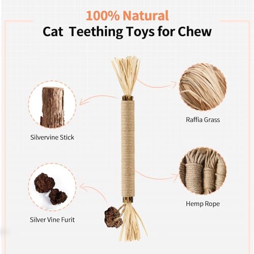 Natural Silvervine Sticks 3Pcs, Cat Chew Toys for Kitten Teething