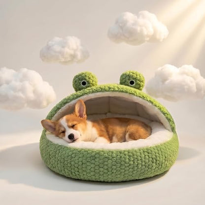 CWV Cute Cat Beds Kitten Beds, Soft Small Dog Beds, Washable Pet Beds for Puppy and Kitty, Funny Frog Cat Cave, 23 Inches
