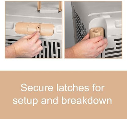 SportPet Designs Collapsible Medium Pet Travel Carrier (Tan), Hard-Sided Kennel for Medium Dogs, Puppies, Cats, Kittens, Animals up to 50lbs, Washable Home & Outdoor Pet Crate, 30.6"L x 22"W x 23.25"H