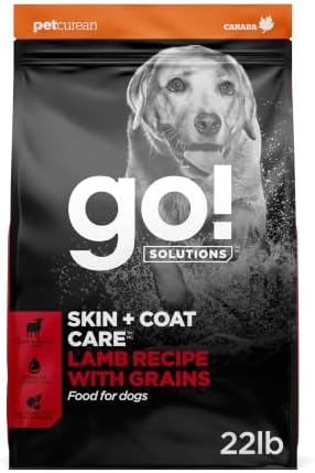 Go! Solutions Skin + Coat Care Lamb Dry Dog Food with Grains, Chicken-Free, Healthy Kibble with Omega-3s & 6s for Soft, Shiny Fur, for Puppies, Adults, & Seniors, 22 lb Bag