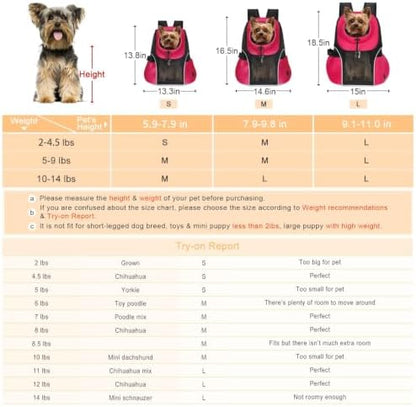 WOYYHO Pet Dog Carrier Backpack, Ventilated Mesh Small Dog Front Backpack