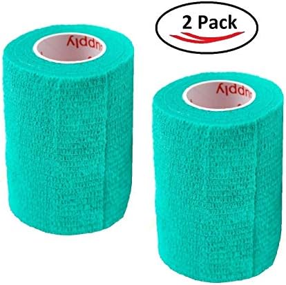 Vet Wrap Tape (Teal) (2 Pack) (3 Inch x 15 feet) Self Adhesive Adherent Adhering Cohesive Flex Self Stick Bandage Grip Roll Dog Cat Pet Horse