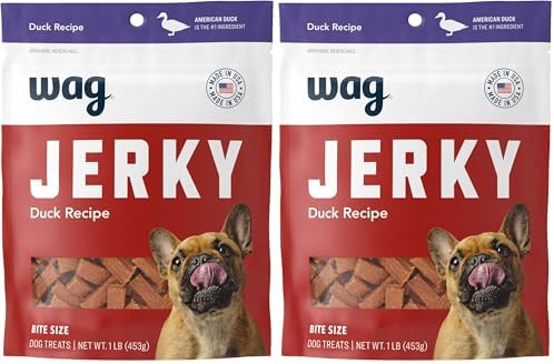 Amazon Brand - Wag Soft & Tender American Jerky Dog Treats – Duck Bites, 16 Ounce (Pack of 2)