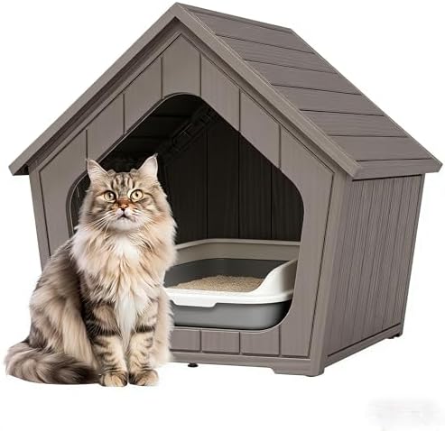 Cat Litter Box Enclosure, Resin Enclosed Litter Box Furniture with Air Holes, Outdoor Cat House Weatherproof, Wide Opening Design for Easy Cleaning, Grey