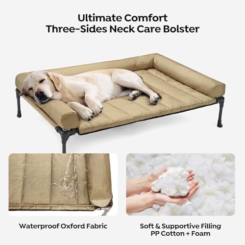 Veehoo Outdoor Elevated Dog Bed with Waterproof Bolster Cushion, Cooling
