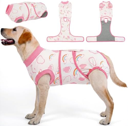 Kuoser Dog Surgery Recovery Suit, Soft Breathable Dog Recovery Suit for Female Spay Male Nueuter, Anti Licking Puppy Onesie Pet Surgical Suit for Dogs Abdominal Wounds Skin Disease, Rainbow 2XL