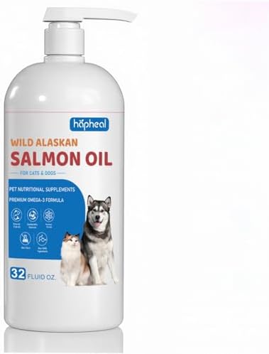 Wild-Caught Salmon Oil for Dogs & Cats - Omega 3 EPA DHA,Fish Oil Liquid Supplement for Skin & Coat Health (32 FLOZ Fish Oil)