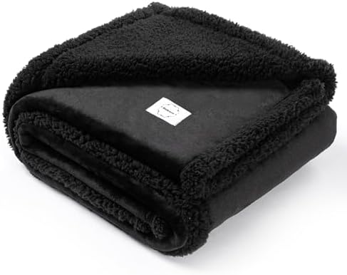 Waterproof Pet Blankets for Medium Dogs Small Cats Black Calming Pets Sherpa Blanket Fluffy Bed Sofa Couch Covers Puppy Leakproof Washable Cover for Warm-Black,M-57x40in