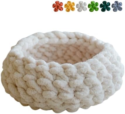 Cat Nest Bed, Handwoven Washable Round Cave Kitten (Cloud White,L)