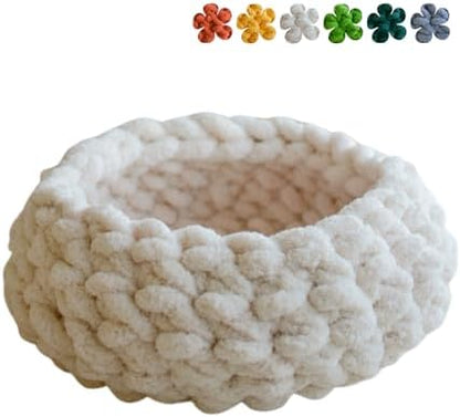 Cat Nest Bed, Handwoven Washable Round Cave Kitten (Cloud White,L)