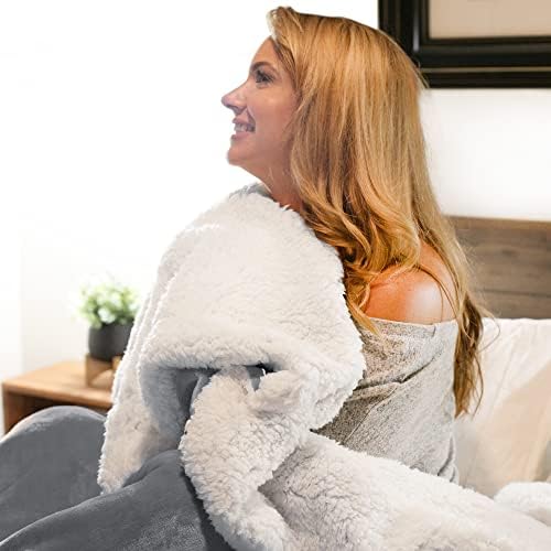 NICETOWN Throws and Blankets for Sofa Sherpa Fleece Plush Soft Cozy Velvet Flannel Throw Blanket for Living Room/Bedroom, Warm Lightweight Reversible Blanket for Bed(Light Grey, 60"x 80")