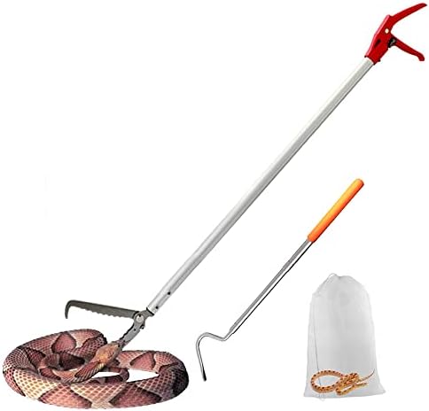 Snake Tong Rattle Snake Reptile Catcher Grabber,with Wide Jaw and Comfortable Grip Handle, Handling Tool Equipped with Snake Hook and Bagging,More Professional (60 Inch（150cm）)