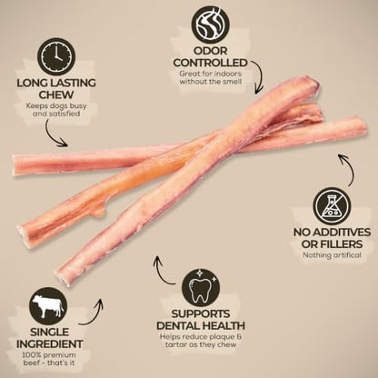Bully Bunches Premium (12" Standard - 20 Pack) Odor-Free Bully Sticks for Small & Medium Dogs - Consistently Sized, Long Lasting Chew Bones - All Natural & Single Ingredient, 100% Beef Dog Treat