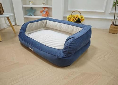 Orthopedic Dog Bed, Blue, Bolster Sides, Non-Slip Bottom, Plush Cushion, Easy to Clean, for Small to Medium Dogs