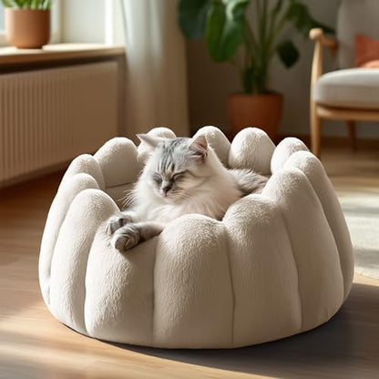 PETNOVO Pumpkin Cat Bed, Plush Donut Cuddler with High Bolster, Non-Slip