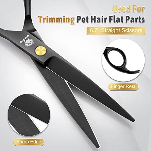 Dog Grooming Scissors Kit with Safety Round Tips, GLADOG Professional 5 in 1 Grooming Scissors for Dog