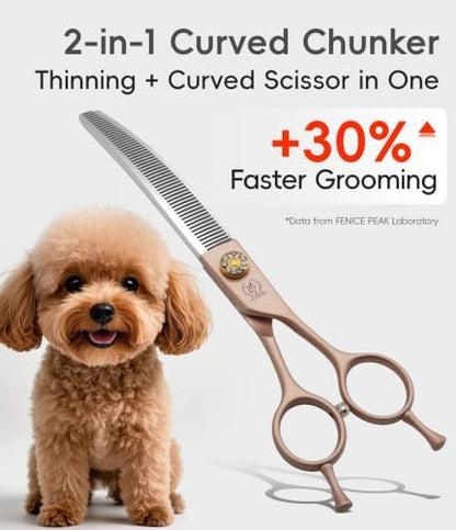 Professional Curved Thinner Dog Grooming Scissors 7.0'' Rose Gold Thinning Shears Extremely Sharp Blades 440C Stainless Steel Thinning Shears Durable Smooth Fine Cut for Dogs and Cats.