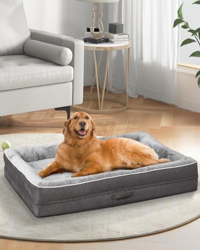 Upvilla Orthopedic Dog Bed XL, Four-Sided Dog Sofa, Washable Cover, Gray