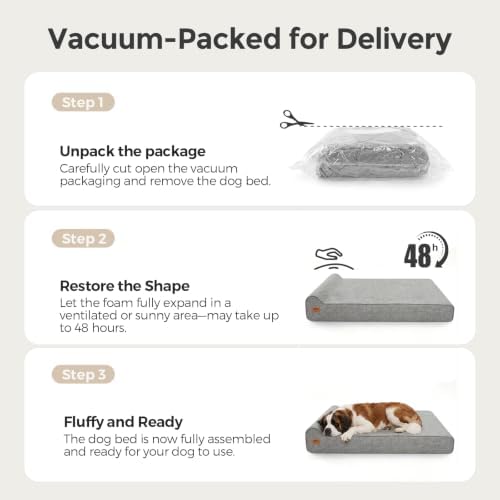Sytopia 7" Thick Orthopedic Dog Beds for Extra Large Dogs (50" x 34" x 7"), Chew Proof Fabric Cover, 35D Memory Foam Dog Beds with Durable Waterproof Liner & Removable Washable Cover, Grey