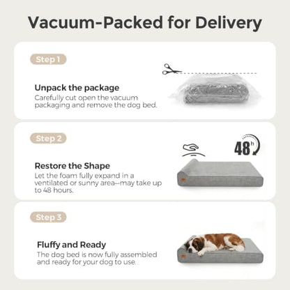Sytopia 7" Thick Orthopedic Dog Beds for Extra Large Dogs (50" x 34" x 7"), Chew Proof Fabric Cover, 35D Memory Foam Dog Beds with Durable Waterproof Liner & Removable Washable Cover, Grey