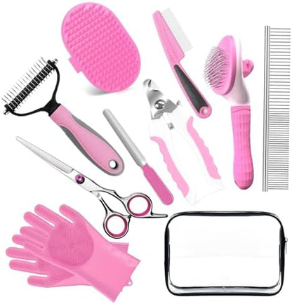Bath Grooming Kit for Pets, 10pcs Dog Brush for Shedding with Dog Nail Clipper and Trimmer, Dog and Cat Grooming Supplies, Dematting Comb for Dogs, Pet Bath Supplies