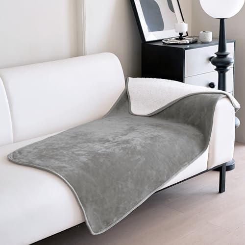 gogobunny Dog Blanket, Waterproof Reversible Sherpa Fleece Throw Blanket, Furniture Cover for Bed, Couch, Sofa Protection from Liquid Pee and Pet Fur of Puppy, Cat (Grey, 30x70 inches)