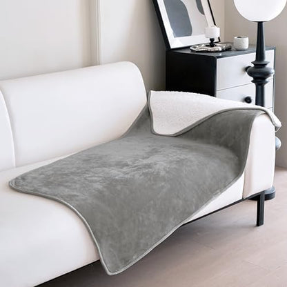 gogobunny Dog Blanket, Waterproof Reversible Sherpa Fleece Throw Blanket, Furniture Cover for Bed, Couch, Sofa Protection from Liquid Pee and Pet Fur of Puppy, Cat (Grey, 30x70 inches)