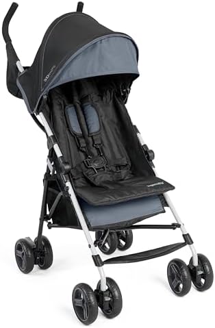Ingenuity 3D Mini Convenience Stroller – Lightweight Stroller with Compact Fold, Multi-Position Recline, Canopy with Pop Out Sun Visor – Umbrella Stroller for Travel and More, Slate Grey