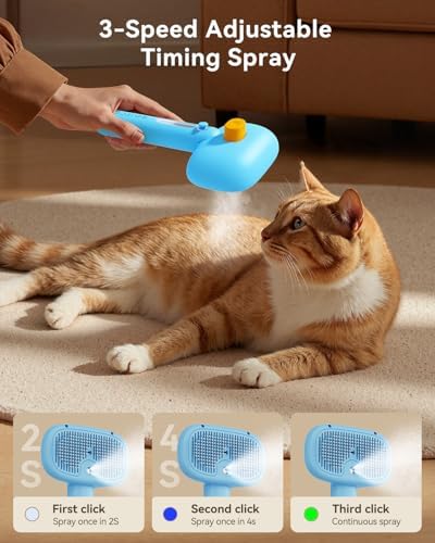 ROJECO 3-in-1 Pet Steam Brush,Spray Hair Removal Detangling Comb,Blue