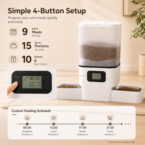 Automatic Cat Feeder for 2 Cats & Small Dog, 6L Large Capacity for Dry Food