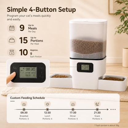 Automatic Cat Feeder for 2 Cats & Small Dog, 6L Large Capacity for Dry Food