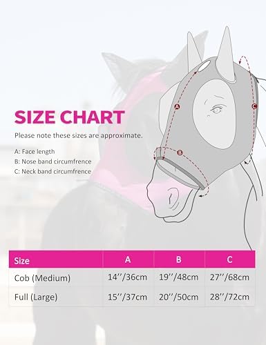 Harrison Howard Horse Fly Mask with Forelock Opening Stretch Breathable and Comfortable for Horses UV -Protection Fuchsia L