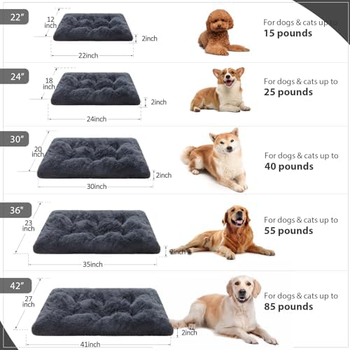 Extra Large Dog Bed Crate Pad 42", Washable XL Plush Pet Mat Dark Grey