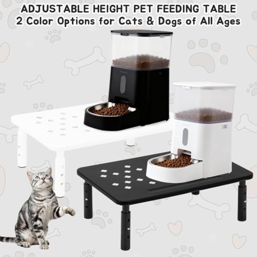 2 Pack Cat Food Stands, White Adjustable Stand for Cats & Dogs